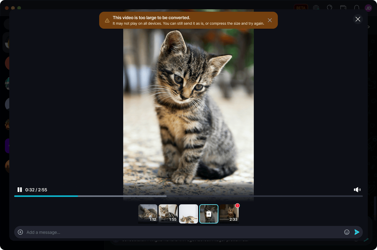 Convert Incompatible Videos ποΈ Β· Desktop This video is too large to be converted - send as is, or compress and try again.
