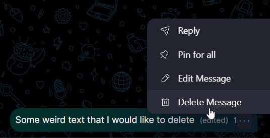 Deleting Files and Messages 🗑️ · Desktop Click the three dots next to the message / select 'Delete Message'.