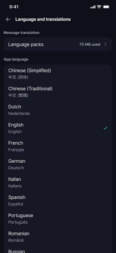 Language Packs π¦ Β· Mobile Under 'Message translation', tap 'Language packs'.
