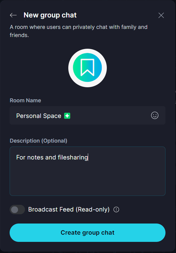 Personal Group π Β· Add details for your new chat Keet app screenshot: Add details for your new chat.