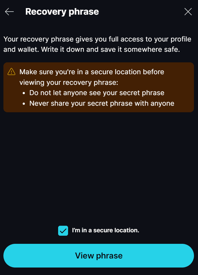 Recover a Profile After that, click 'View phrase'.